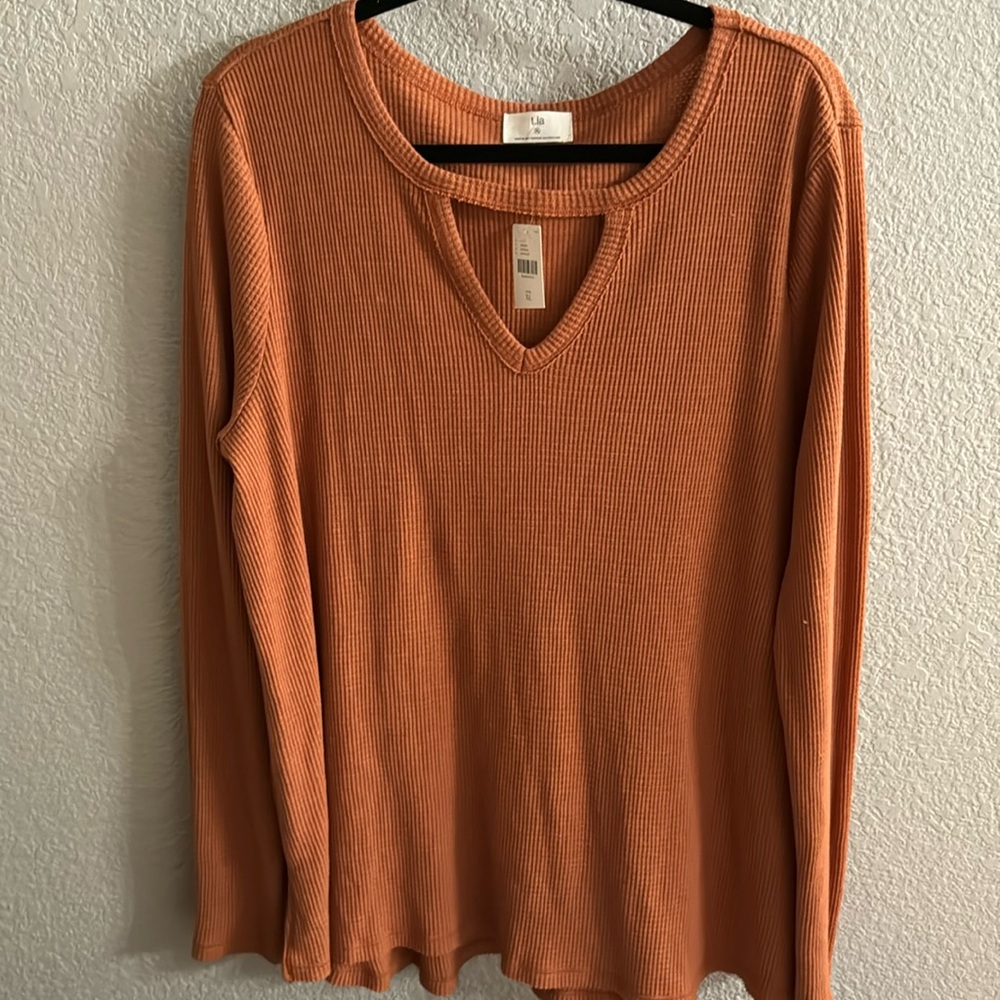 Anthropologie waffle top rust XL